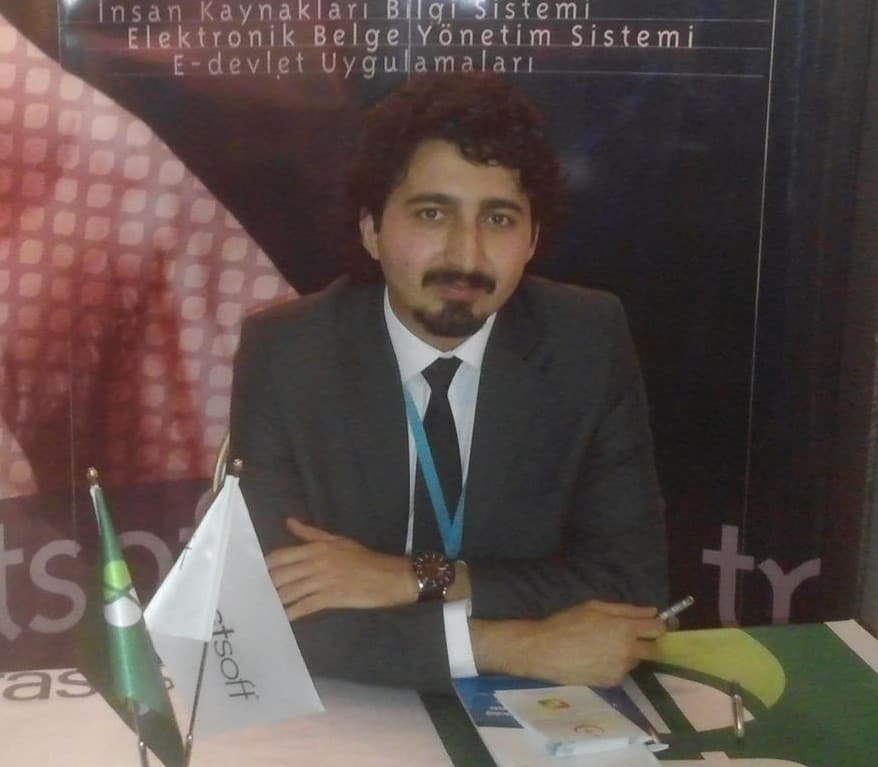 Fatih Görgülü at the Fastsoft stand during an enterprise-management-systems event